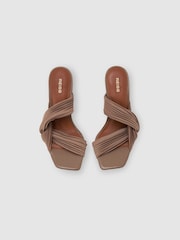 Reiss Taupe Raya Pleated Mule Block-Heel Sandals - Image 3 of 6