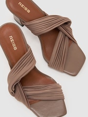 Reiss Taupe Raya Pleated Mule Block-Heel Sandals - Image 6 of 6
