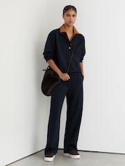 Marineblau - Reiss Bella Premium Interlock Collar Sweatshirt - Bild 3 von 6