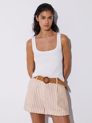 Reiss Chloe Linen-Blend Stripe Belted Shorts - Bild 1 von 6