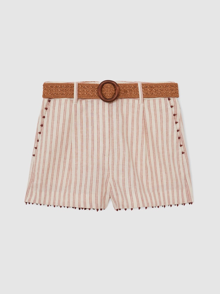 Reiss Chloe Linen-Blend Stripe Belted Shorts - Bild 2 von 6