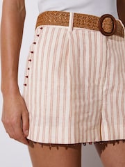 Reiss Chloe Linen-Blend Stripe Belted Shorts - Bild 4 von 6