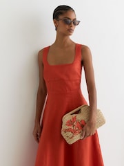 Reiss Natural Gina Raffia-Effect Embroidered Clutch Bag - Image 1 of 6