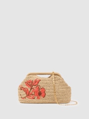 Reiss Natural Gina Raffia-Effect Embroidered Clutch Bag - Image 2 of 6