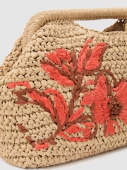 Reiss Natural Gina Raffia-Effect Embroidered Clutch Bag - Image 4 of 6