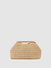 Reiss Natural Gina Raffia-Effect Embroidered Clutch Bag - Image 6 of 6