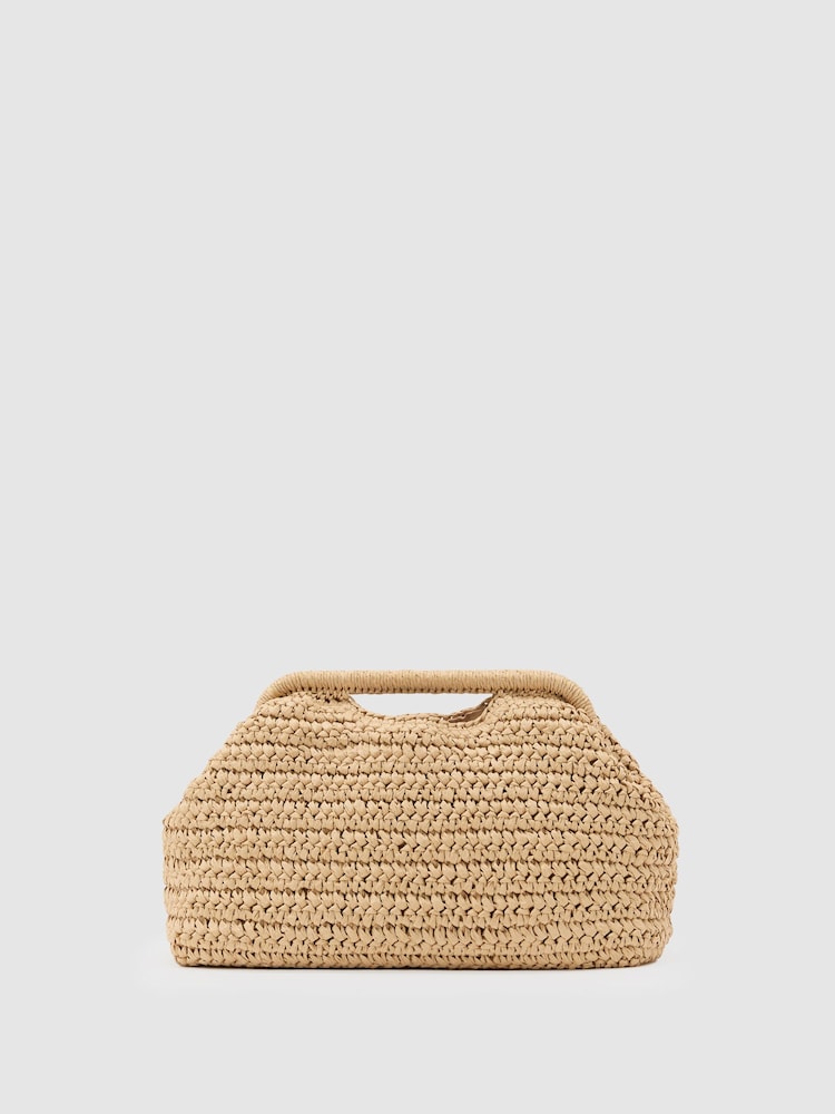 Reiss Natural Gina Raffia-Effect Embroidered Clutch Bag - Image 6 of 6
