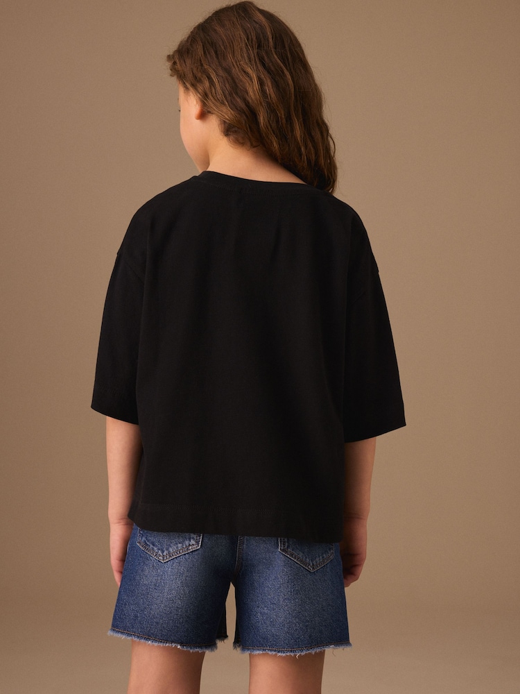 Black Flower Oversized Boxy Sequin T-Shirt (3-16yrs) - Image 2 of 3