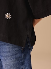 Black Flower Oversized Boxy Sequin T-Shirt (3-16yrs) - Image 3 of 3