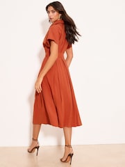 Lipsy Rust Brown Viscose Belted Collar Shirt Midi Dress - Image 5 of 5