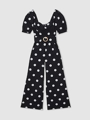 Reiss Navy/Ivory Brook Linen Polka-Dot Wide-Leg Jumpsuit - Image 2 of 6