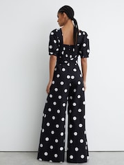 Reiss Navy/Ivory Brook Linen Polka-Dot Wide-Leg Jumpsuit - Image 5 of 6