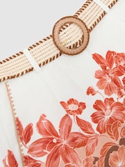Reiss Pink Print Samira Linen Floral-Print Belted Shorts - Image 6 of 6