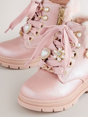 Baker by Ted Baker Faux Fur Cuff Metallic Pink Charm Boots - Image 3 of 5