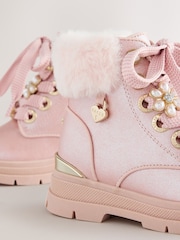Baker by Ted Baker Faux Fur Cuff Metallic Pink Charm Boots - Image 4 of 5
