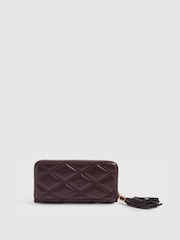 River Island Red Logo Quilted Zip Around Purse with Tassel - Image 2 of 5