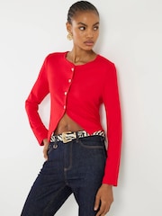 River Island Red Long Sleeve Heart Button Cropped Cardigan - Image 1 of 1