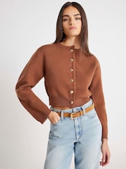 River Island Brown Knitted Structured Sleeve Cardigan - Image 1 of 4