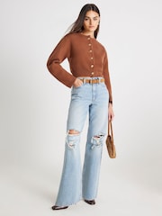 River Island Brown Knitted Structured Sleeve Cardigan - Image 3 of 4