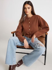 River Island Brown Knitted Structured Sleeve Cardigan - Image 4 of 4