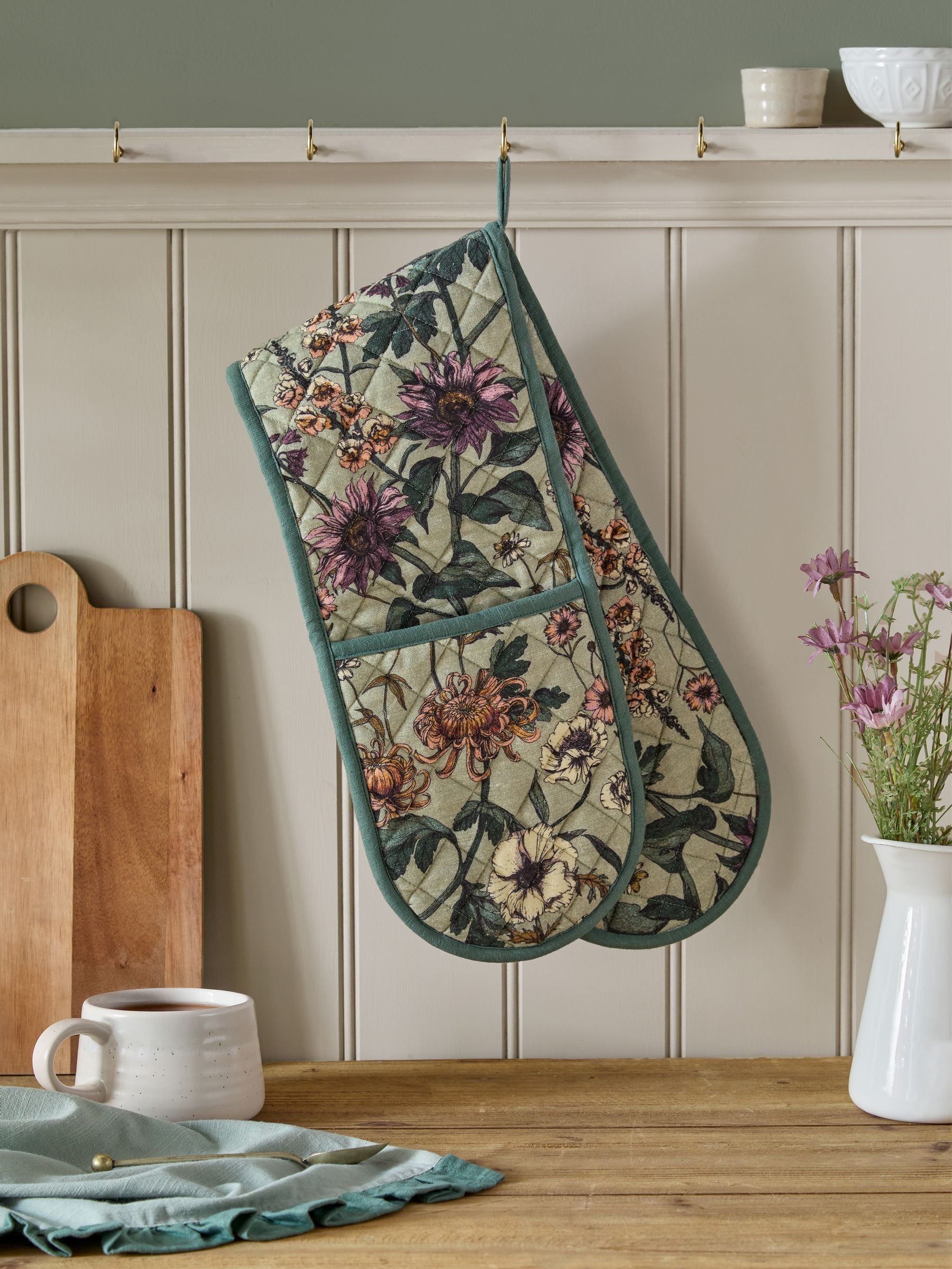 Buy Wylder Green Wallflower Botanical Double Oven Gloves from the