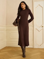 Love & Roses Chocolate Brown Knitted Midi Dress - Image 1 of 4