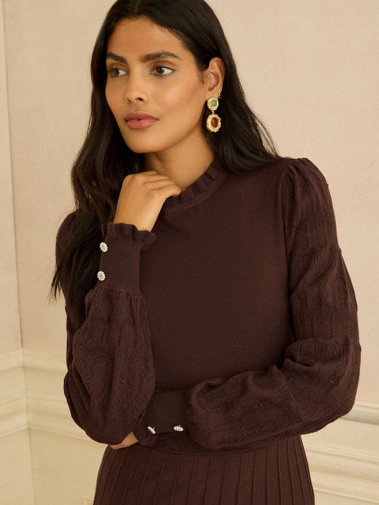 Love & Roses Chocolate Brown Knitted Midi Dress - Image 2 of 4