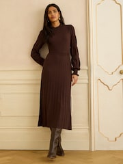 Love & Roses Chocolate Brown Knitted Midi Dress - Image 3 of 4