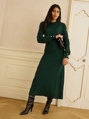 Love & Roses Forest Green Knitted Midi Dress - Image 1 of 4