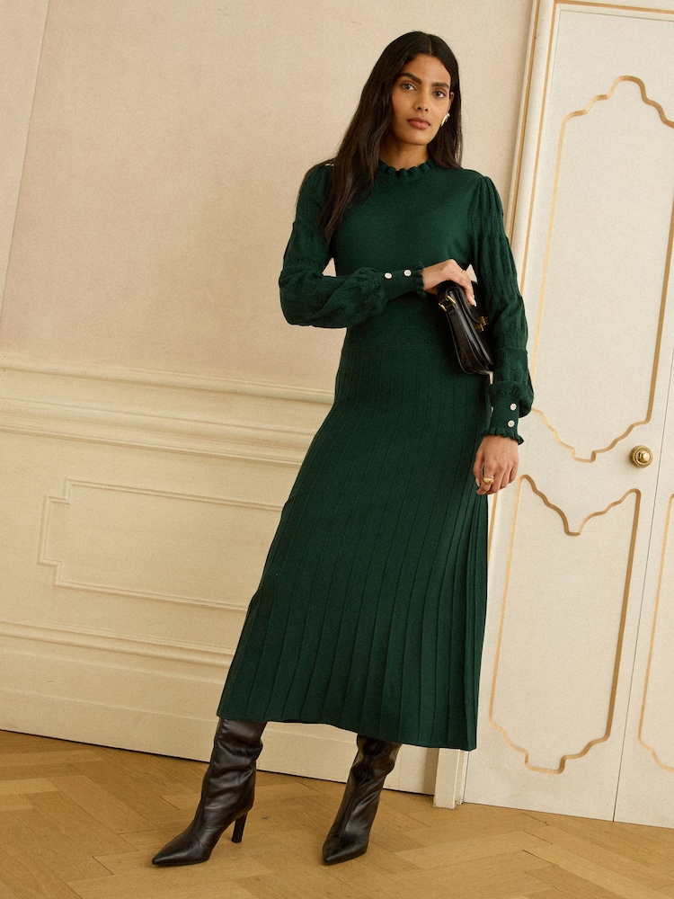 Love & Roses Forest Green Knitted Midi Dress - Image 1 of 4