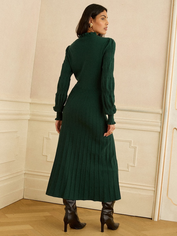 Love & Roses Forest Green Knitted Midi Dress - Image 4 of 4