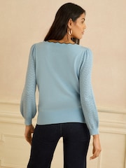 Love & Roses Pale Blue Petite Scallop Neck 3/4 Sleeve Knitted Jumper - Image 3 of 4