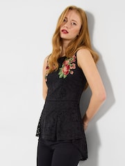 Joe Browns Black Embroidered Lace Sleeveless Blouse - Image 3 of 5