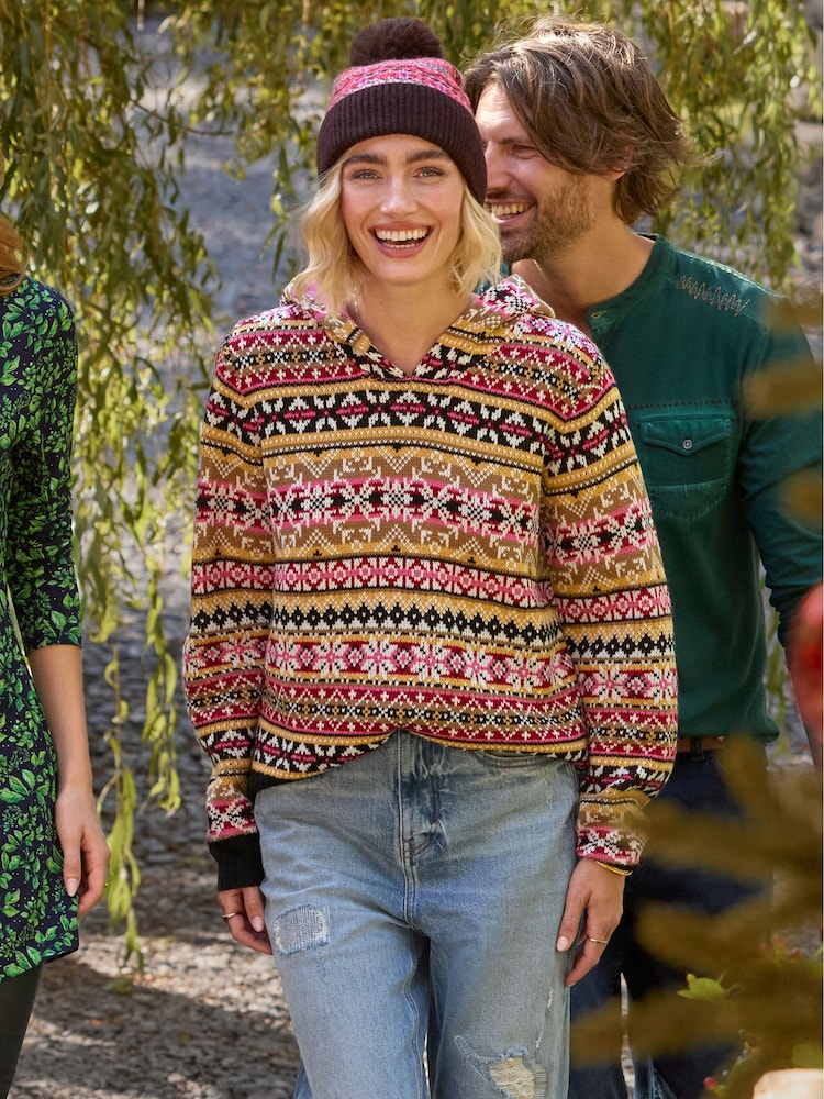 Joe Browns Pink Fairisle Jacquard Hooded Jumper - Image 2 of 7 Joe Browns Pink Fairisle Jacquard Hooded Jumper - Image 2 of 7