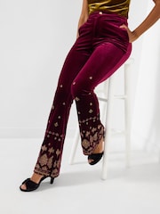 Joe Browns Red Embroidered Velvet Flared Trousers - Image 4 of 7