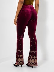 Joe Browns Red Embroidered Velvet Flared Trousers - Image 5 of 7