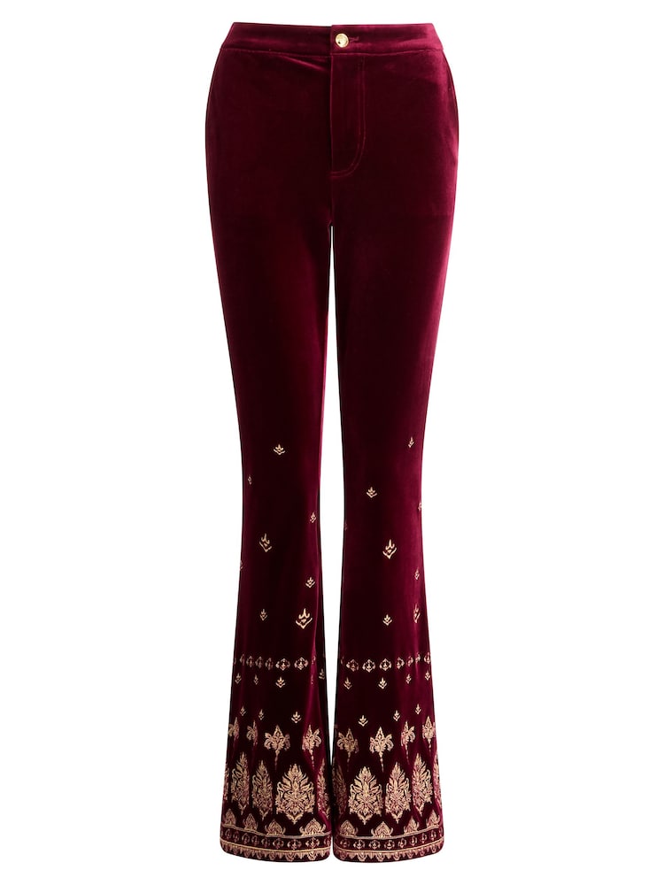 Joe Browns Red Embroidered Velvet Flared Trousers - Image 7 of 7 Joe Browns Red Embroidered Velvet Flared Trousers - Image 7 of 7