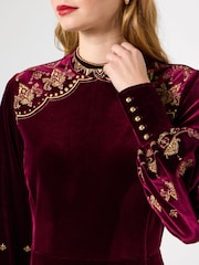 Joe Browns Red Embroidered Stretchy Velvet Dress - Image 6 of 7