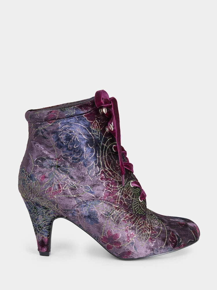 Joe Browns Purple Fenchurch Velvet Ankle Boots - Image 1 of 4 Joe Browns Purple Fenchurch Velvet Ankle Boots - Image 1 of 4