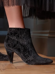 Joe Browns Black Embossed Pattern Velvet Ankle Boots - Image 2 of 6