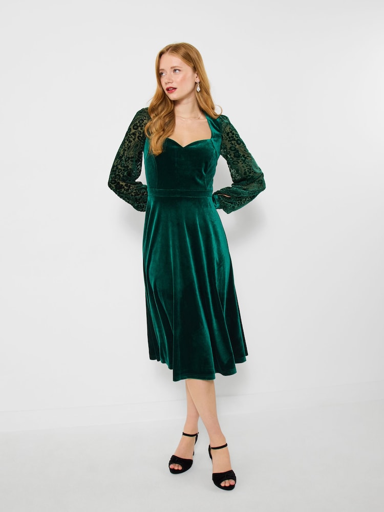 Joe Browns Green Stretchy Velour Knee Length Dress - Image 2 of 7 Joe Browns Green Stretchy Velour Knee Length Dress - Image 2 of 7