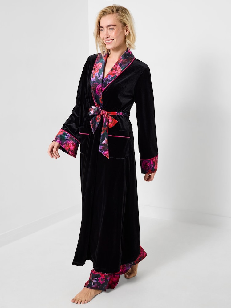 Joe Browns Black Boutique Floral Velour Dressing Gown - Image 2 of 9 Joe Browns Black Boutique Floral Velour Dressing Gown - Image 2 of 9
