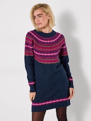 Joe Browns Blue Jacquard Detail Fairisle Knitted Dress - Image 2 of 6