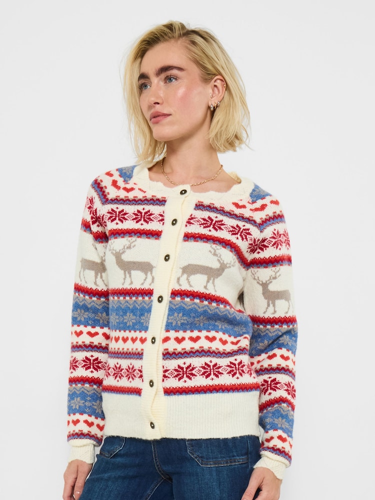 Joe Browns Cream Fairisle Pattern Design Winter Cardigan - Image 2 of 7 Joe Browns Cream Fairisle Pattern Design Winter Cardigan - Image 2 of 7