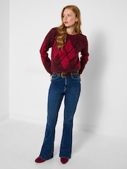 Joe Browns Red Crew Neck Argyle Jumper - Image 2 of 6