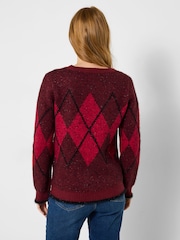 Joe Browns Red Crew Neck Argyle Jumper - Image 3 of 6