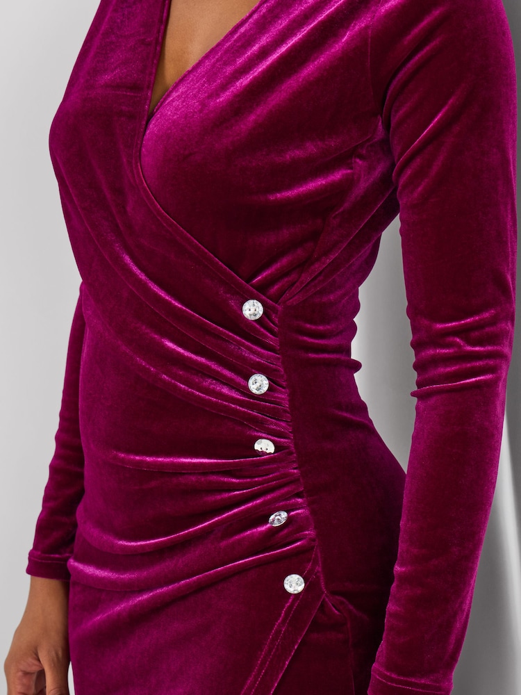Joe Browns Pink V-Neck Stretchy Velour Dress - Image 2 of 5 Joe Browns Pink V-Neck Stretchy Velour Dress - Image 2 of 5