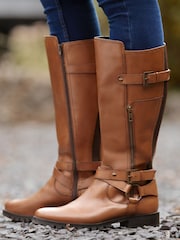 Joe Browns Brown Buckle And Zip Detail Leather Riding Boots - Image 1 of 6