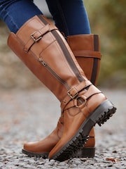 Joe Browns Brown Buckle And Zip Detail Leather Riding Boots - Image 2 of 6