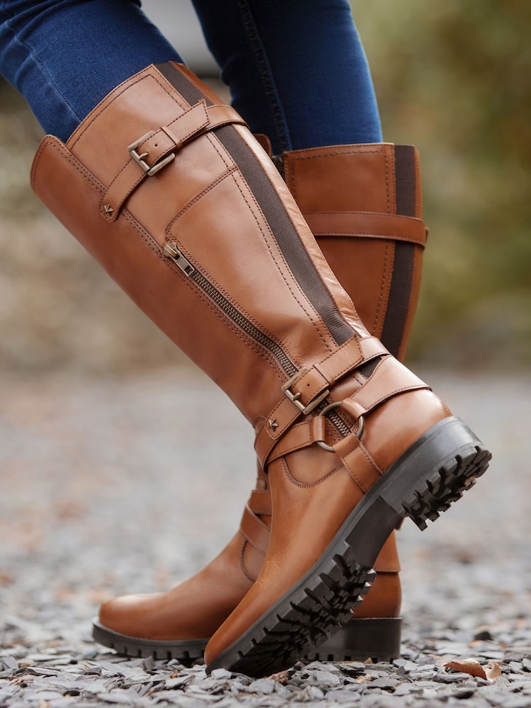 Joe Browns Brown Buckle And Zip Detail Leather Riding Boots - Image 2 of 6 Joe Browns Brown Buckle And Zip Detail Leather Riding Boots - Image 2 of 6